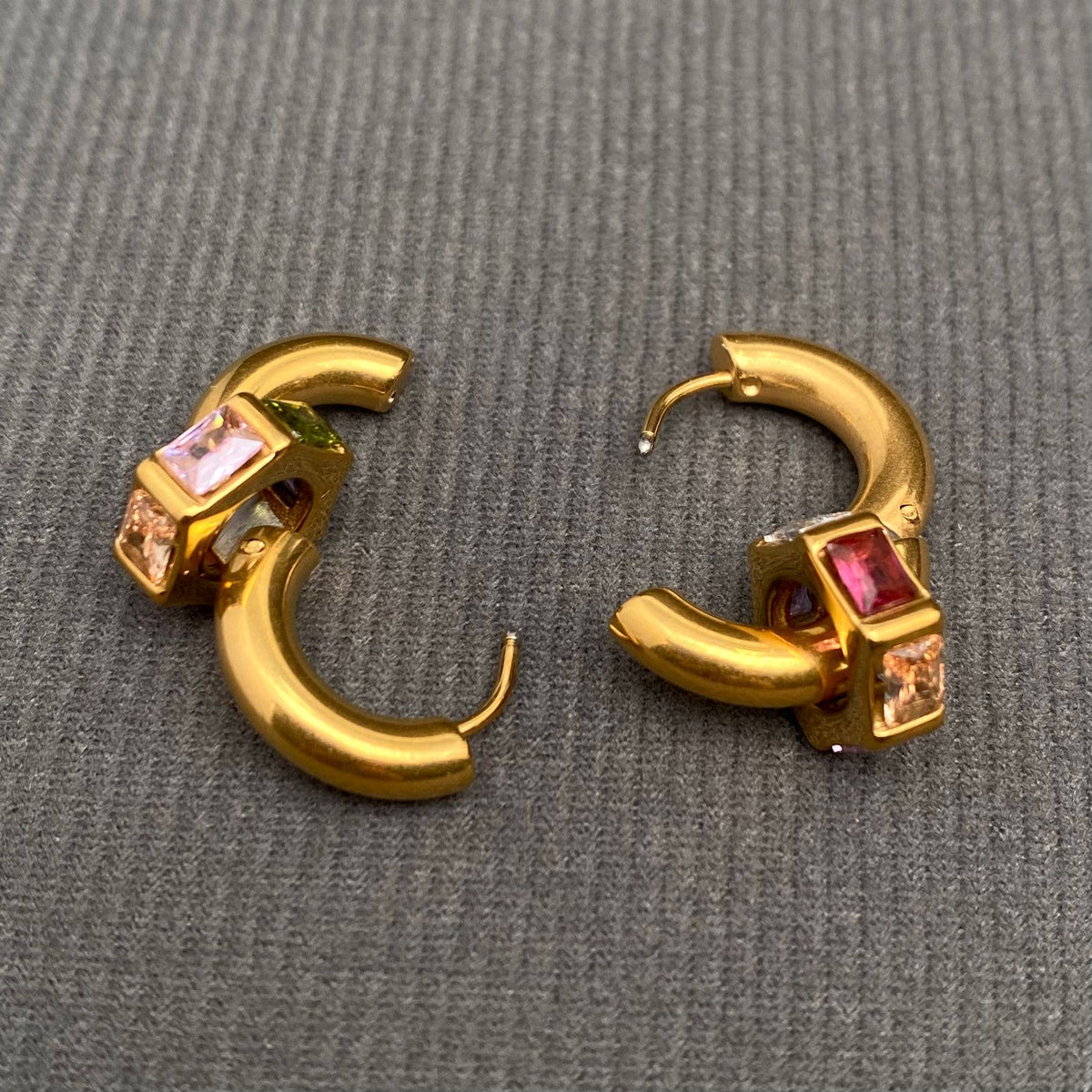 Zircon Inlaid 18K Gold Plated Huggie Earrings