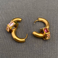 Zircon Inlaid 18K Gold Plated Huggie Earrings