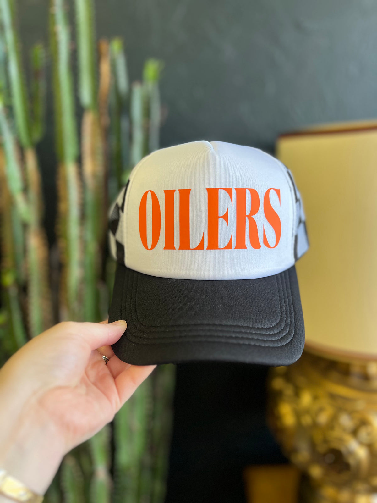 Oilers Checkered Trucker Hat