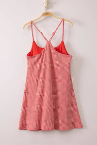 Ava Checkered Knit Active Tennis Dress Red