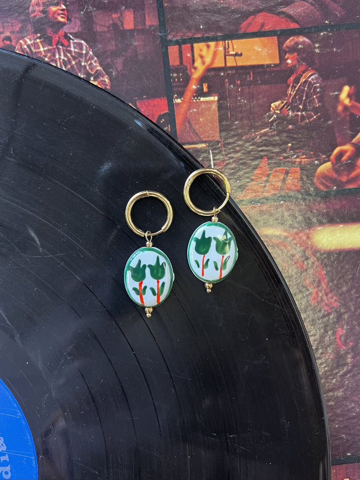 Ceramic Floral 18K GP Huggie Earrings + Green