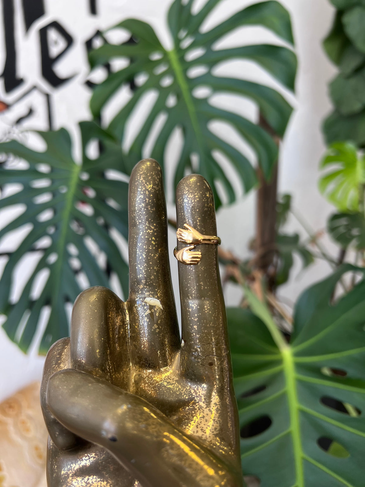 Hugging Hands Gold Plated Stainless Steel Ring