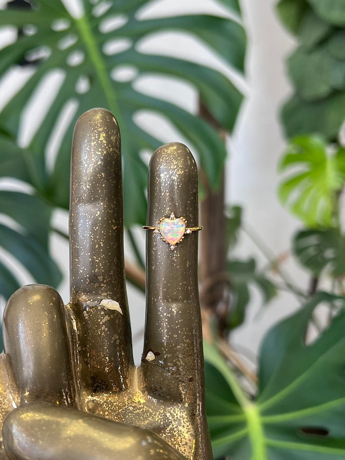 Lucky Opal 18K Gold Plated Adjustable Ring Heart