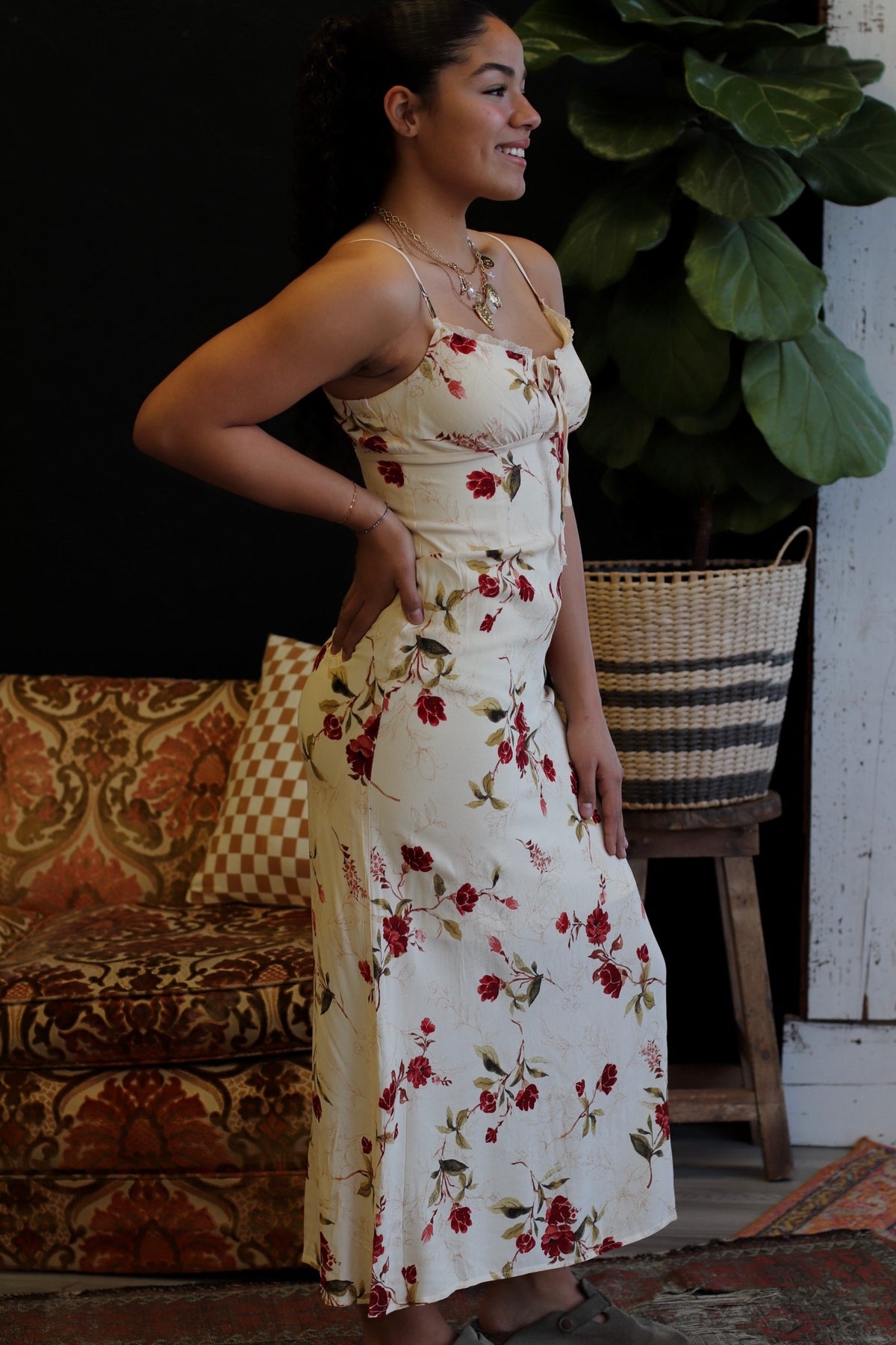 Feelin' Floral Front Tie Midi Dress