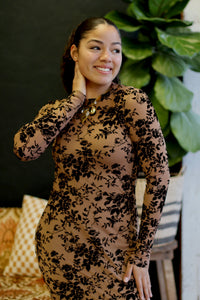 Velvet Flocking Long Sleeve Maxi Dress