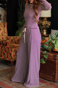 Plum Striped Ribbed Knit Long Sleeve Top & Pants Set