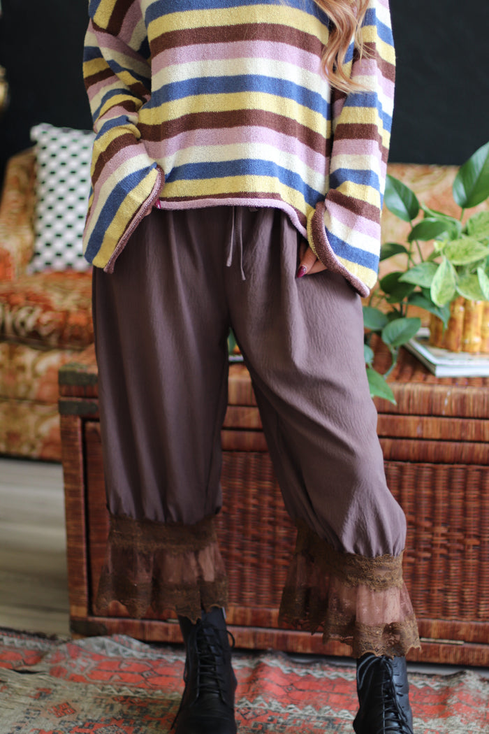 Autumn Groove Lace Hem Brown Pants