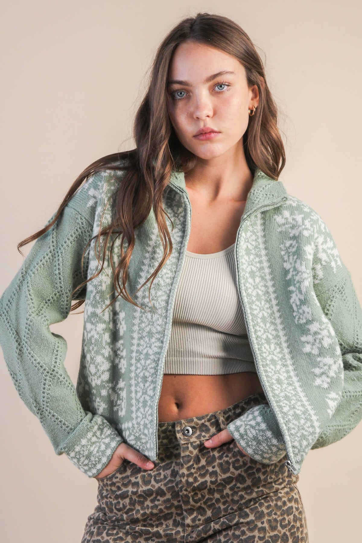 Cozy Mock Neck Zip Up Sweater