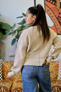 Taupe Two Tone Textured Knit Casual Sweater Top