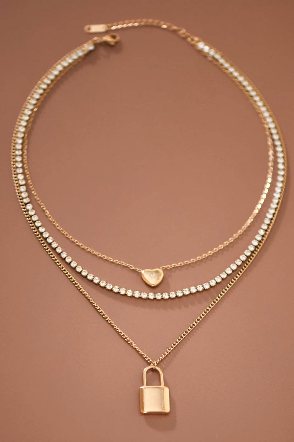18K Gold Plated Stainless Steel Love You Layered Lock Necklace