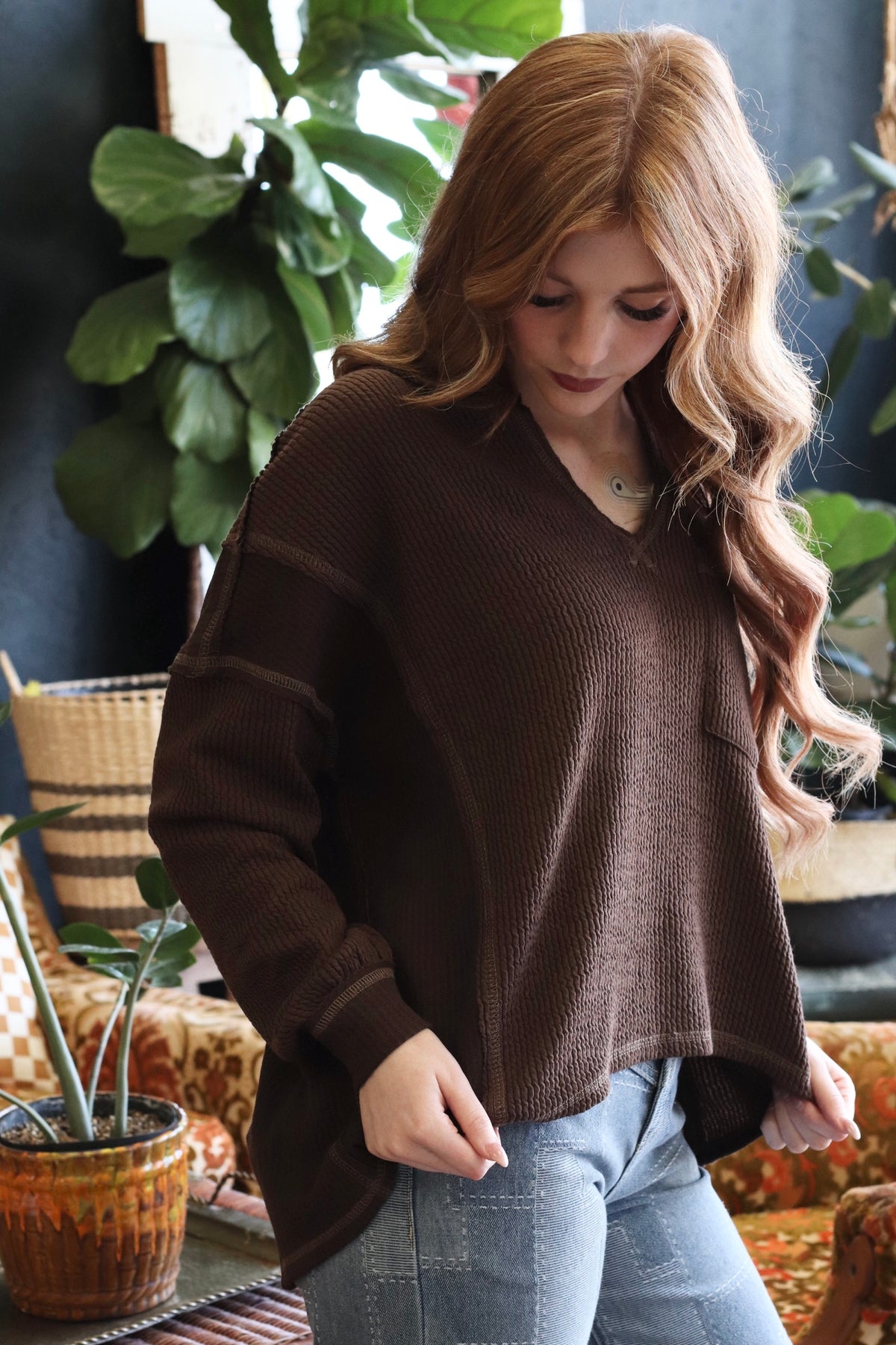 Juliette Brown V neck Long Sleeve