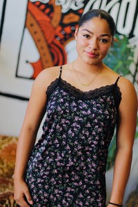 Black Floral Mini Slip Dress w/ Lace Detail