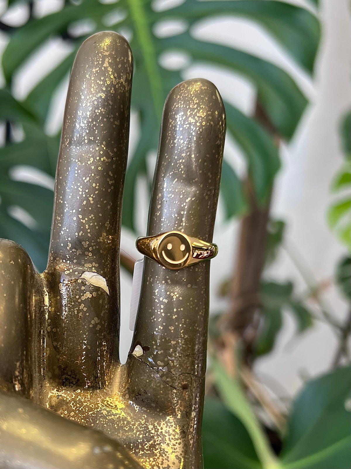 Small 18K Gold Plated Stainless Steel Smiley Face Ring