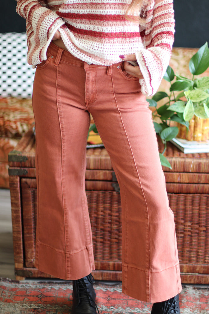 Nicole Wide Leg Cropped Pants + Rust