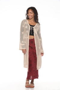 Celestial Lacy Longline Cardigan in Sand