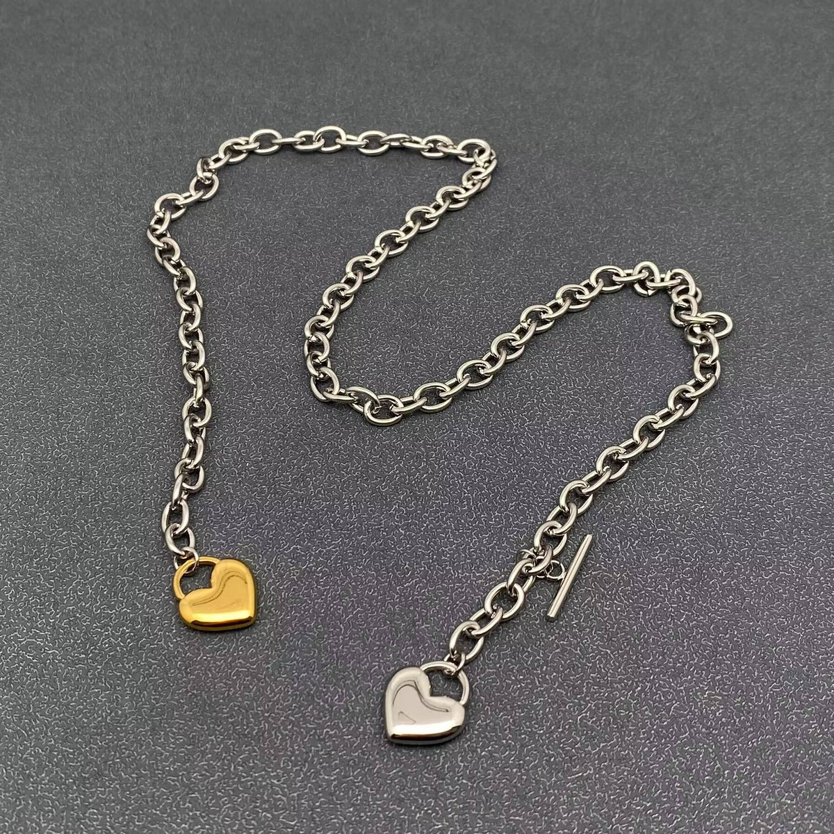 Two Tone Heart Y Necklace