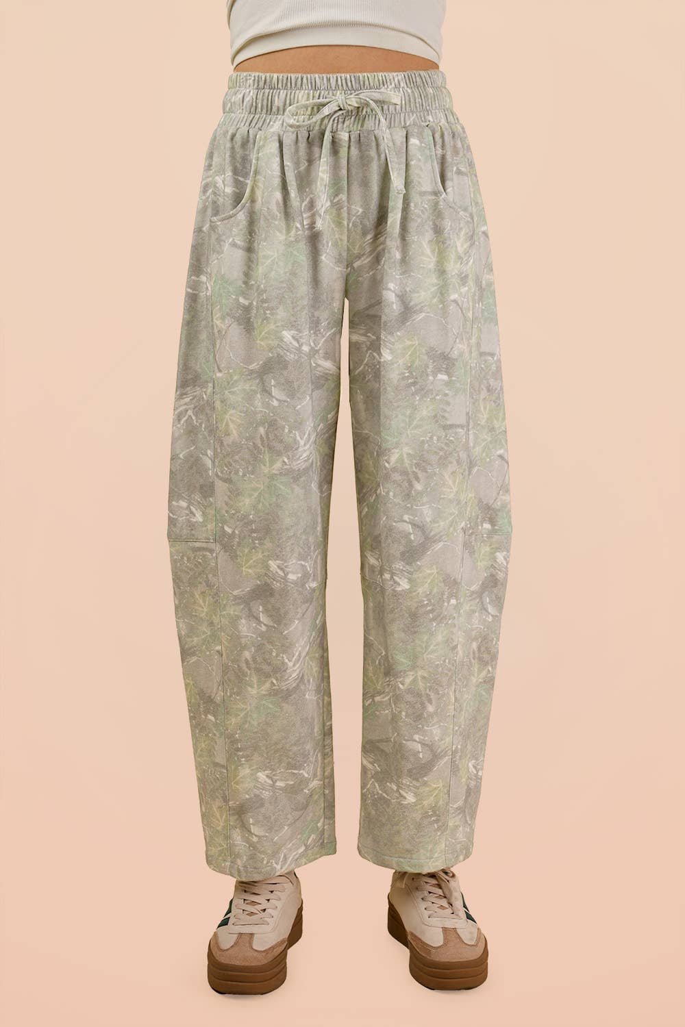 Camo Print Casual Knit Barrel Pants