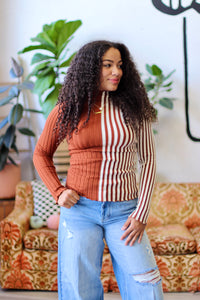 Striped Knit Long Sleeve Top in Rust