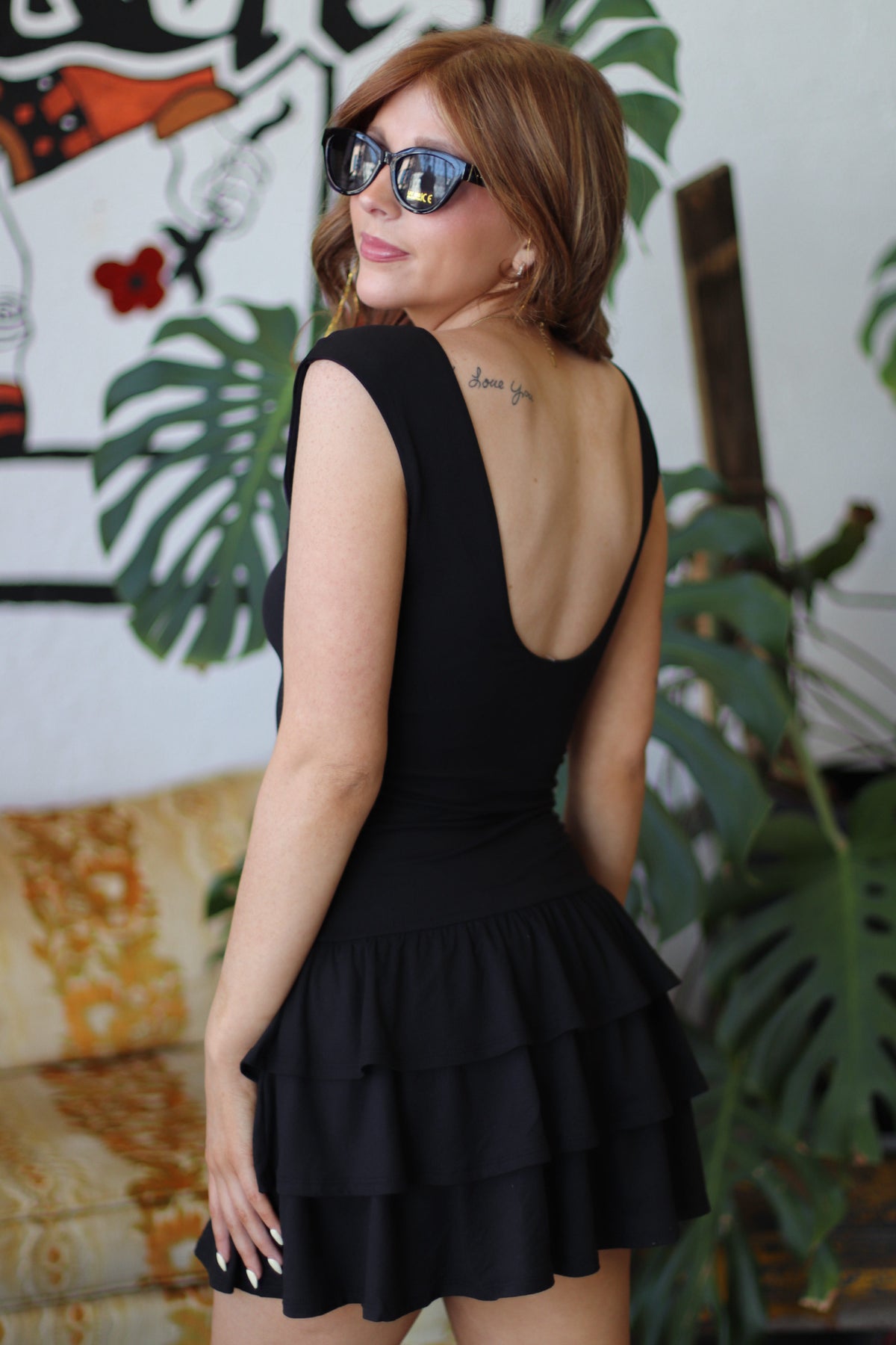 Ruffle Skirt & Open-Back Mini Dress Black
