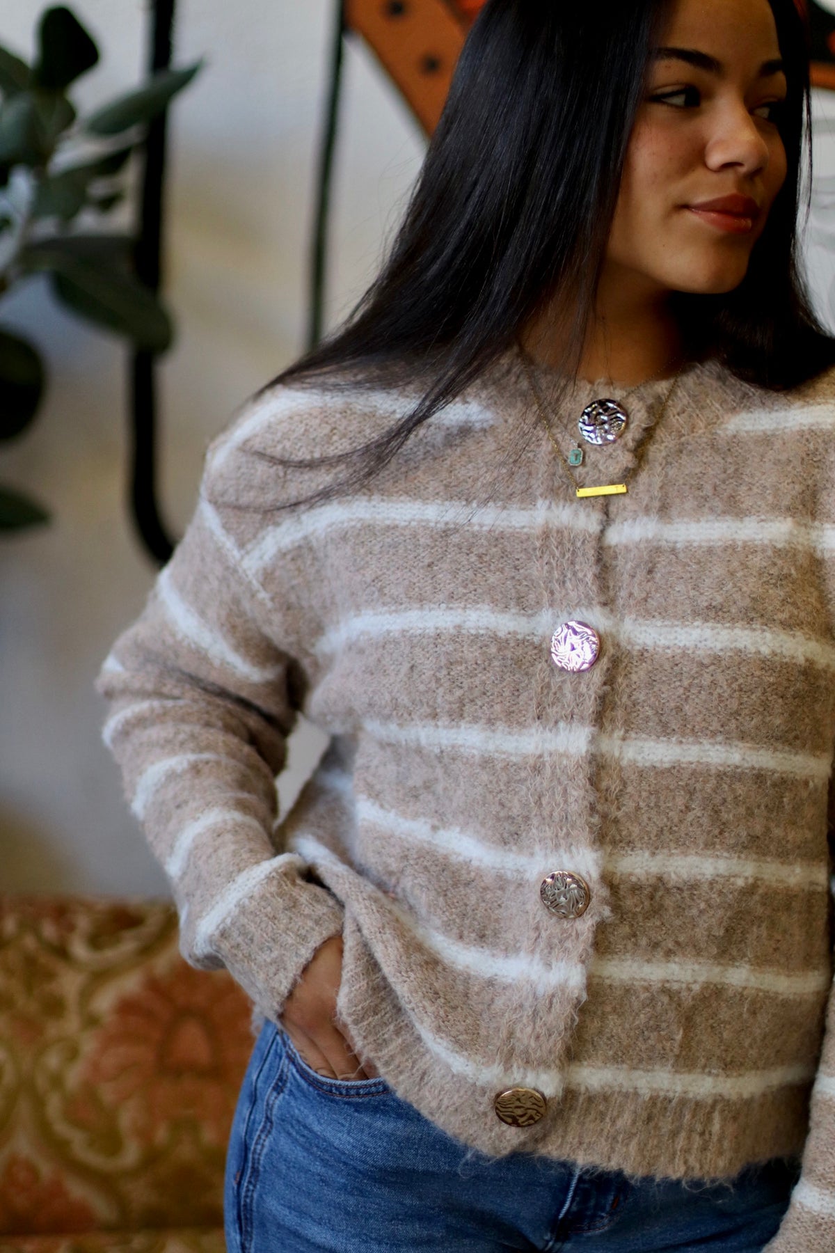 Cozy Striped Button Down Cardi