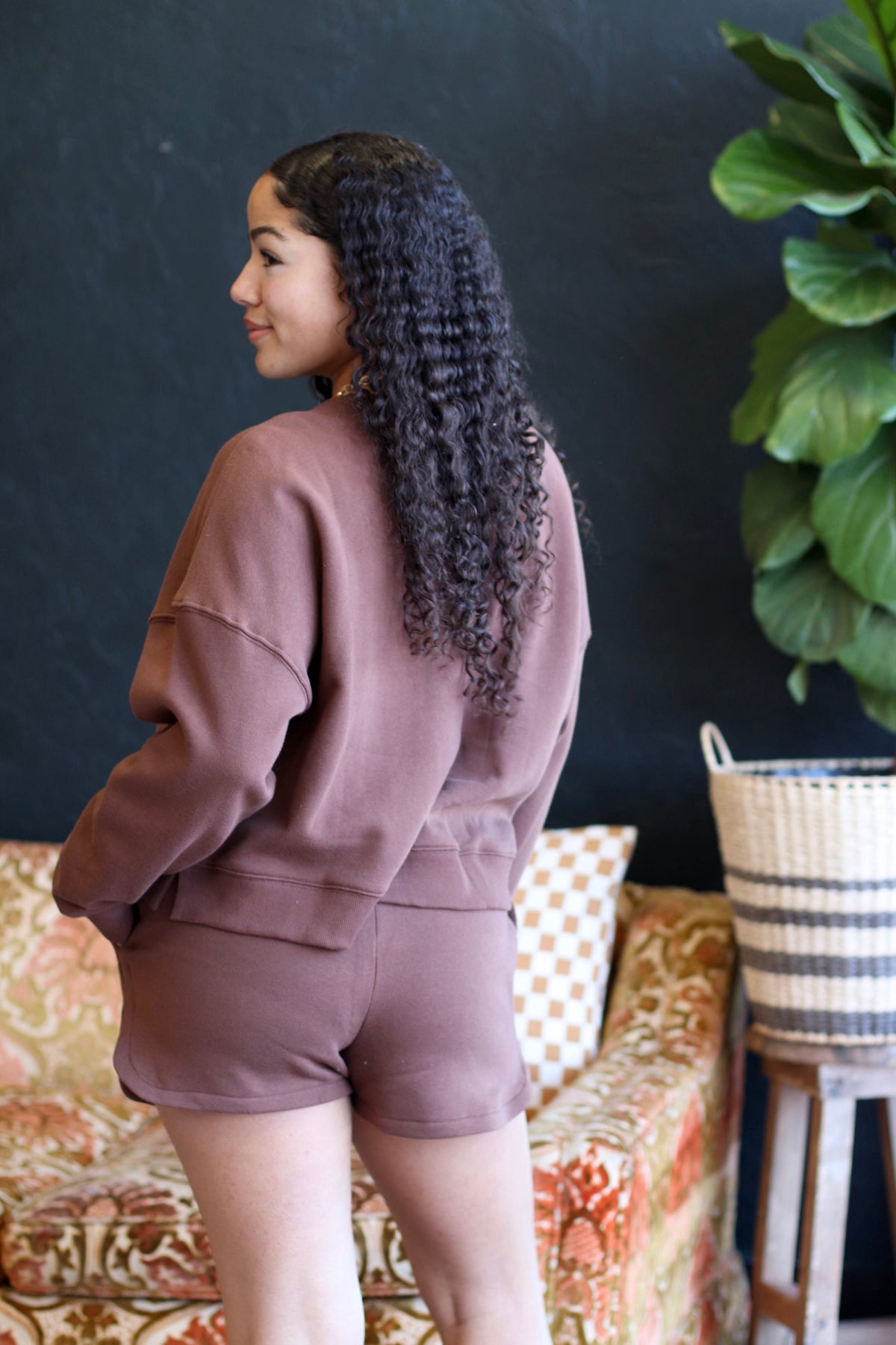 Cozy Sweatshirt & Shorts Set + Brown