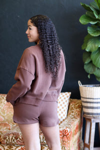 Cozy Sweatshirt & Shorts Set + Brown