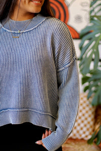 Ribbed Crop Sweater + Blue