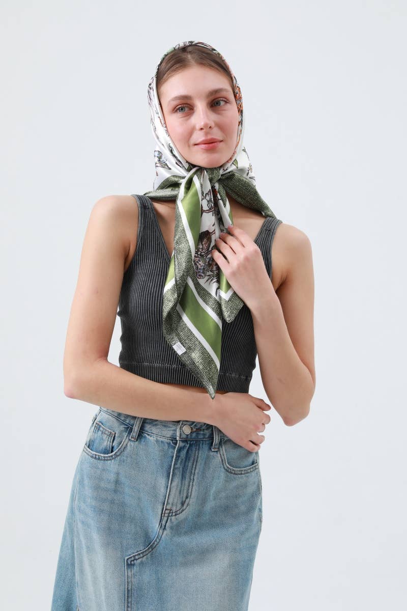 Green Silk-Touch Butterfly Scarf