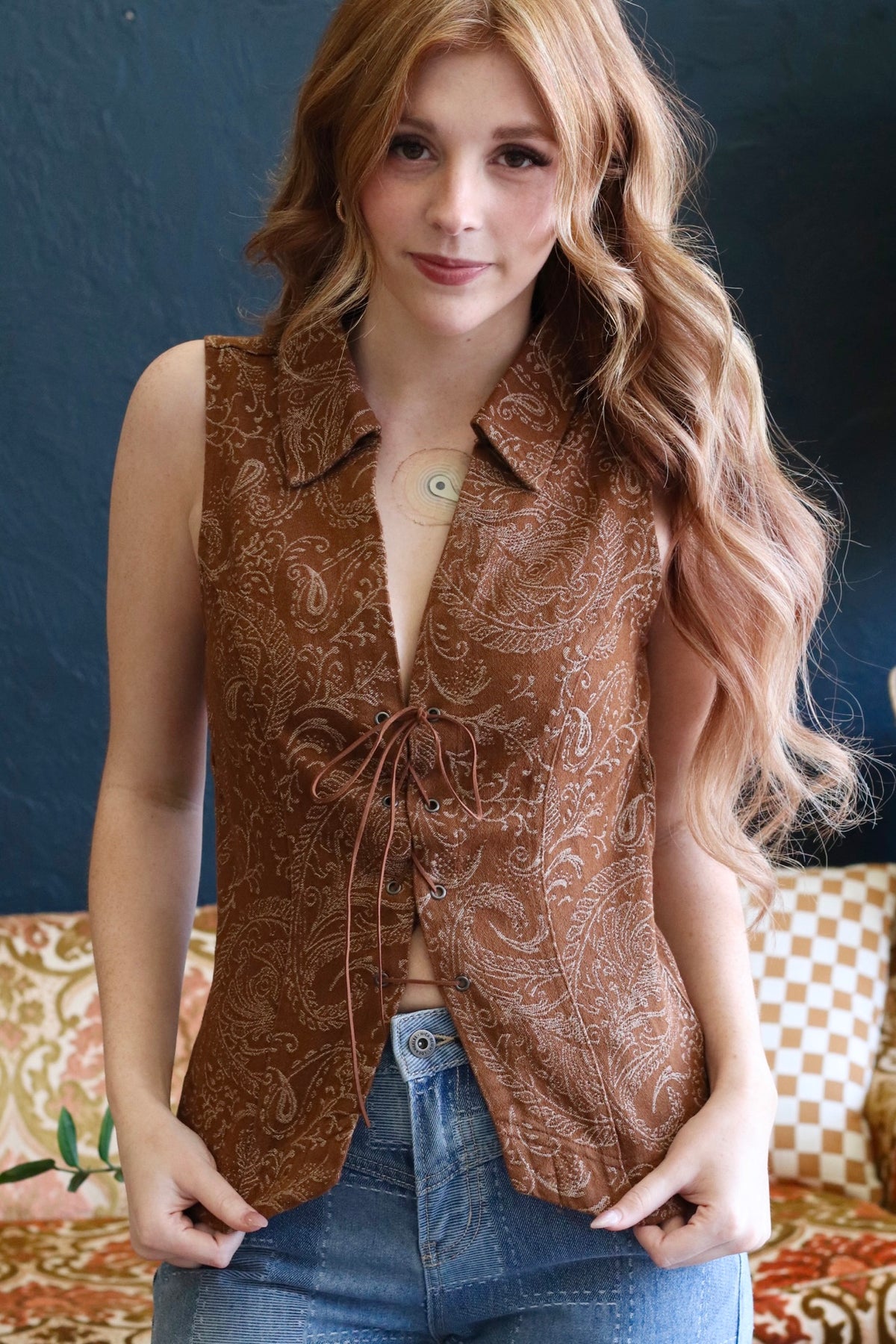 Britt Paisley Lace-Up Vest