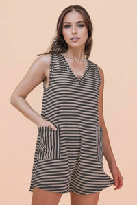 580 B&W Striped Casual Romper