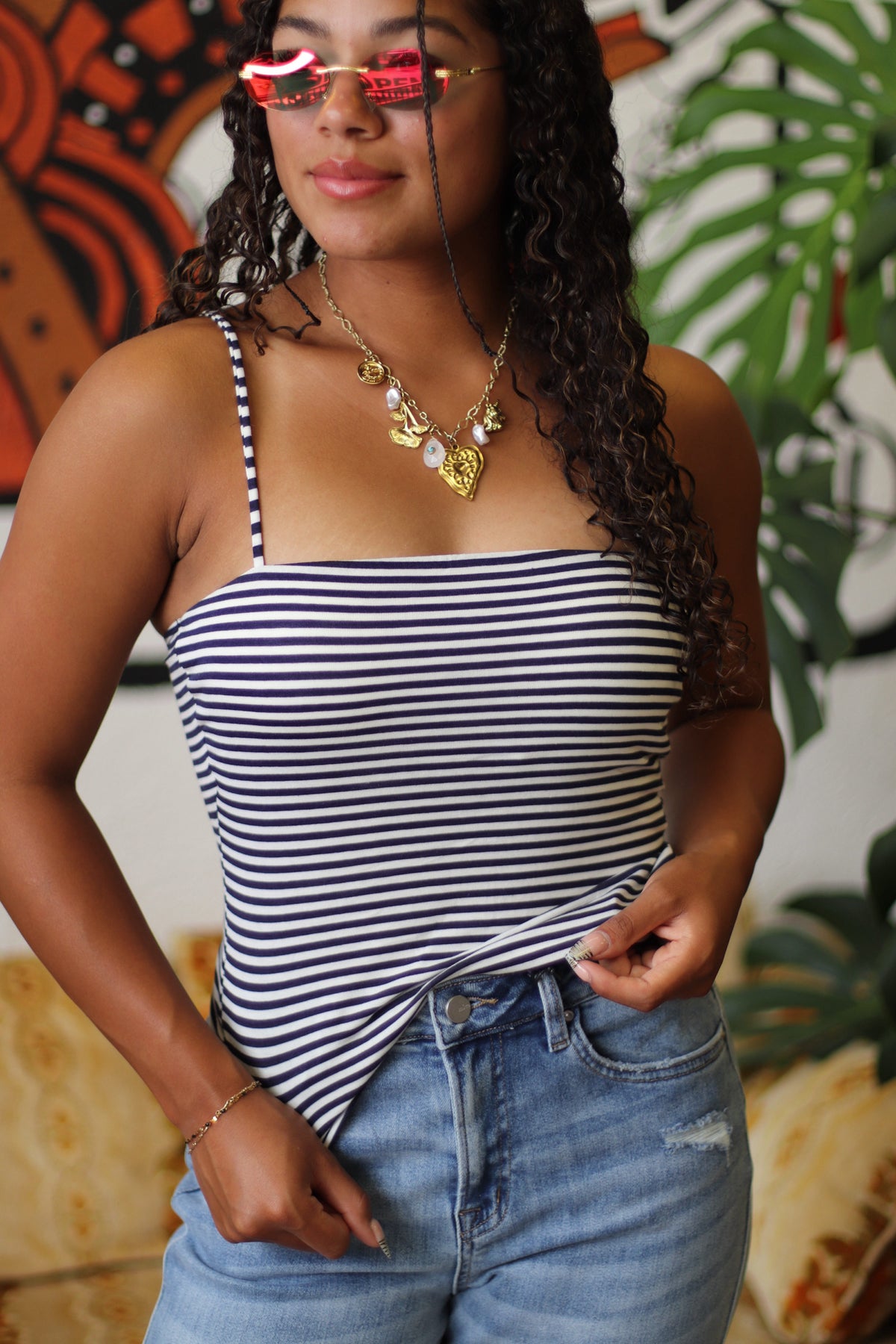 Meredith Navy Striped Spaghetti Strap Top