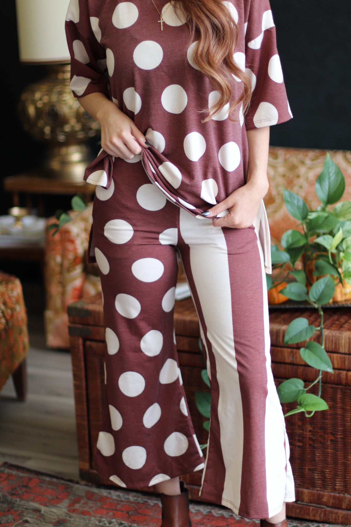 Dottie Relaxed Fit Lounge Set + Rusty Brown Polka Dot