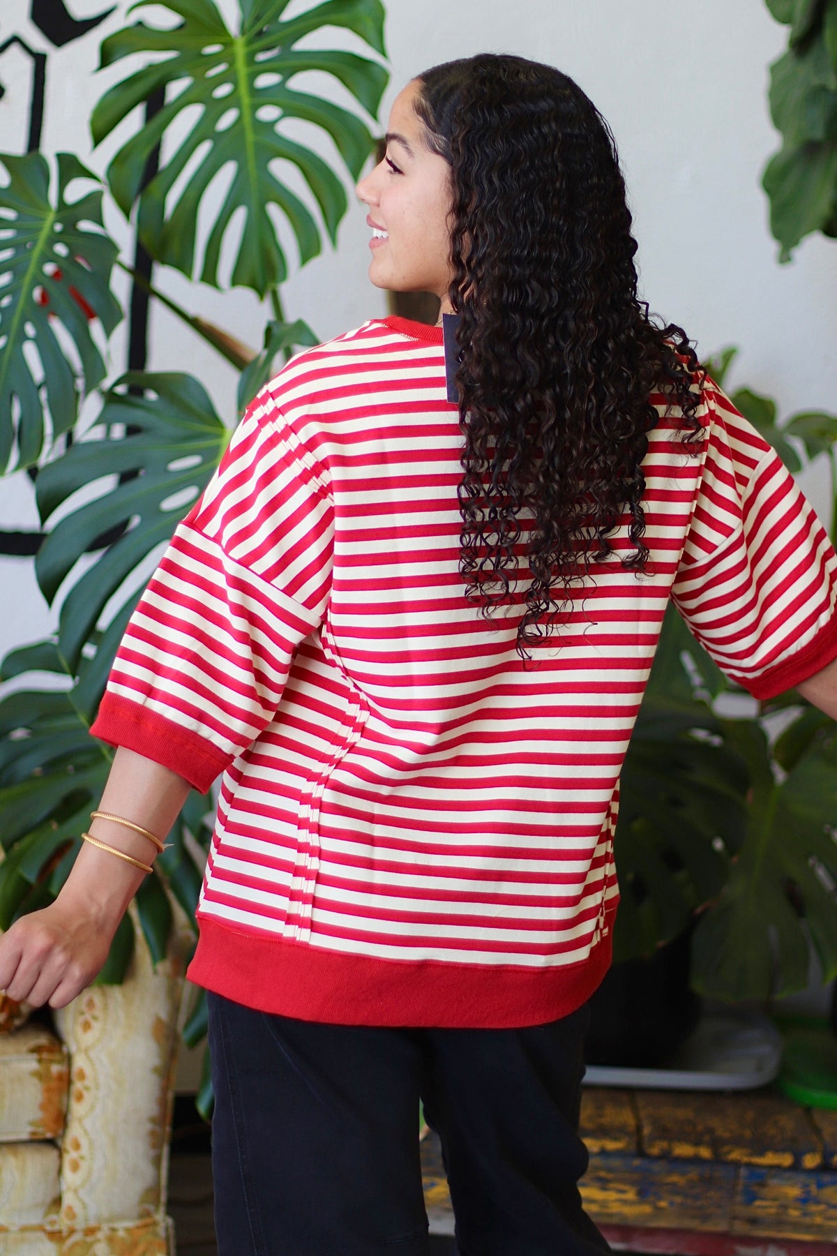 Molly Oversized Stripe Casual Knit Top + Red
