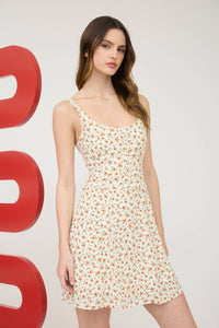 Indie Floral Mini Dress in Cream