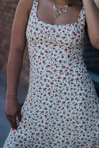Indie Floral Mini Dress in Cream