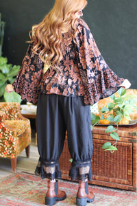 Hannah Black Floral Flowy Bell Sleeve Top