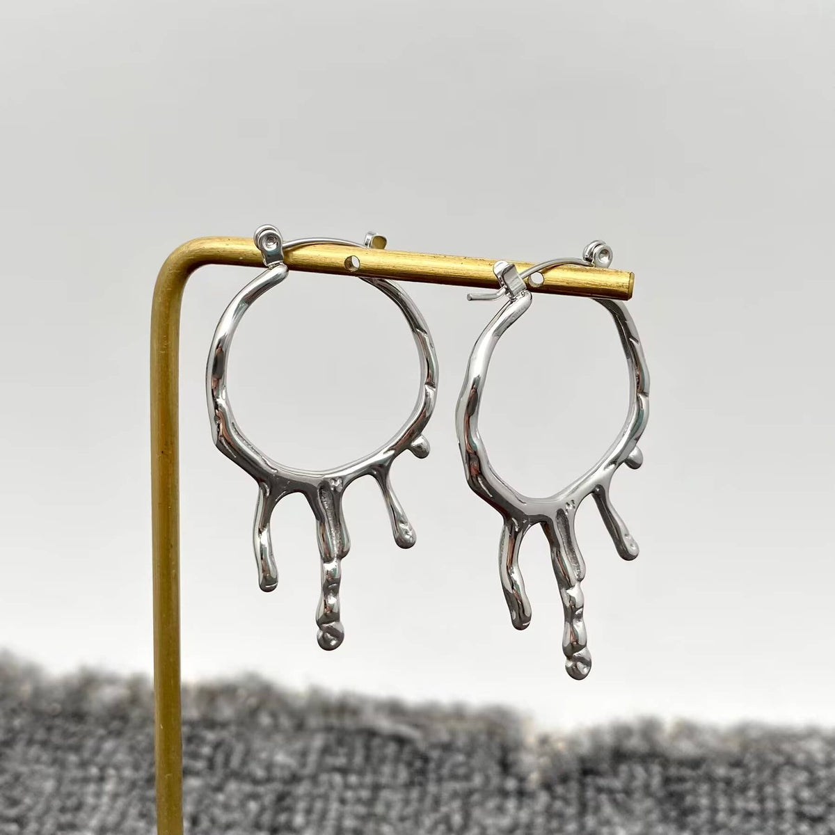 Lava Drop Hoop Earrings in Silver
