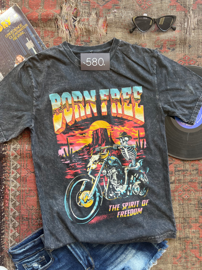 Born Free Black Mineral Wash Graphic Tee