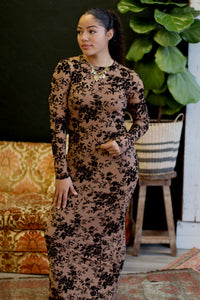 Velvet Flocking Long Sleeve Maxi Dress