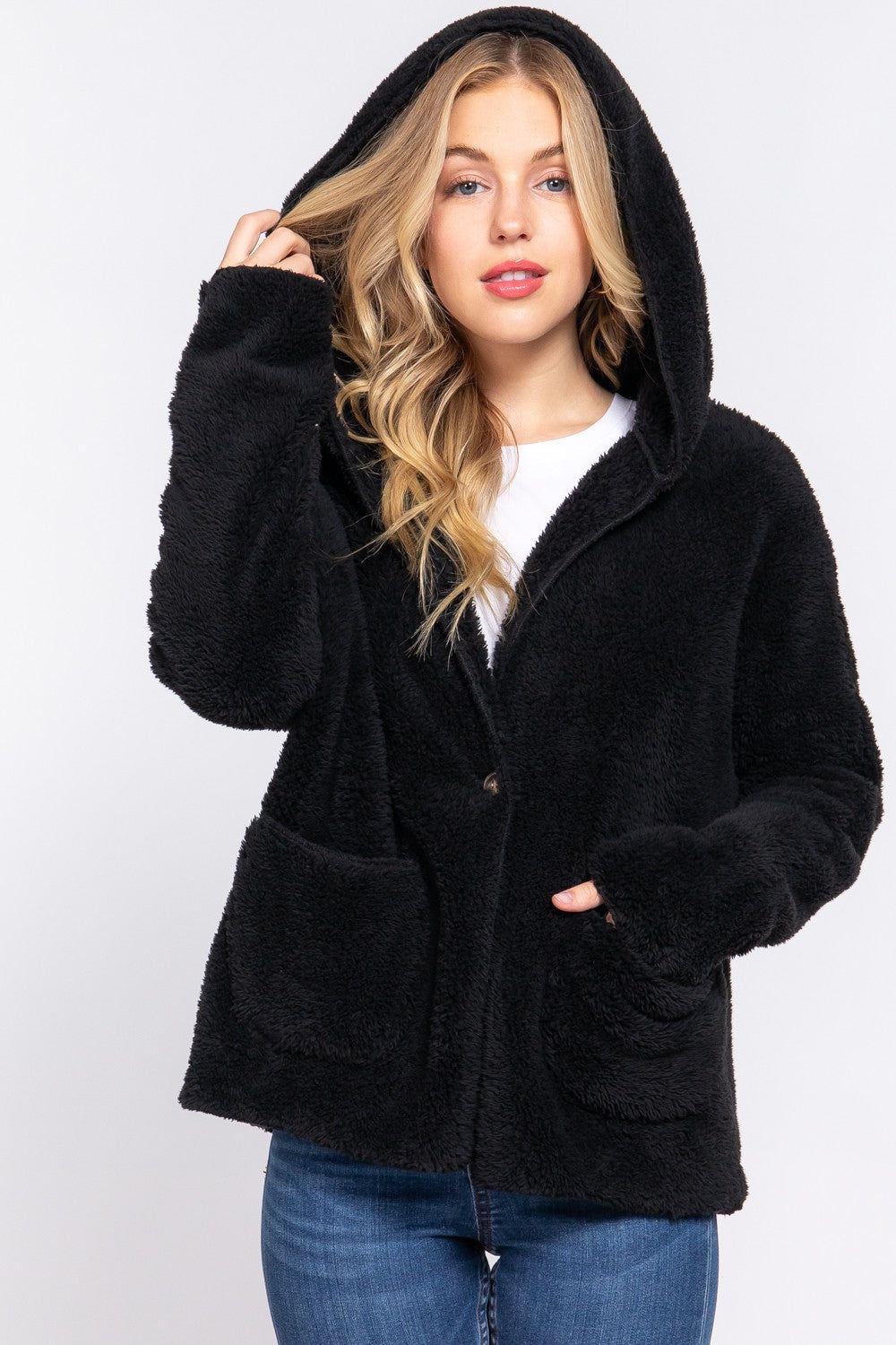 Teddy Hooded Jacket + Black | BF '25