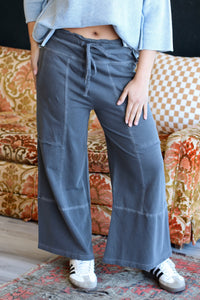 French Terry Wide Leg Pants Black