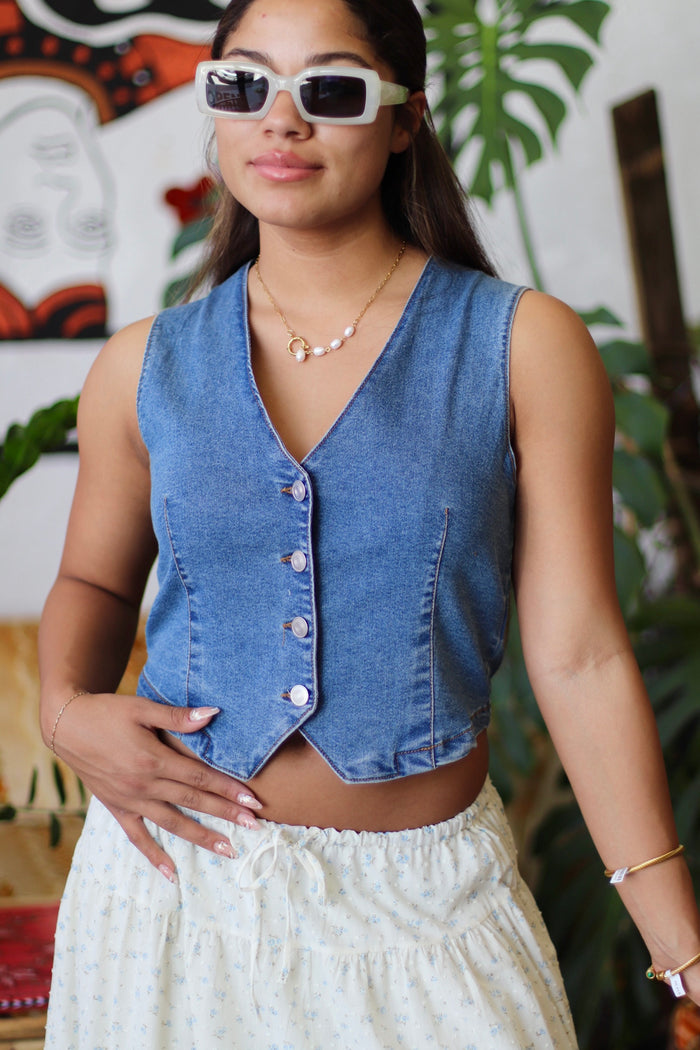 Carolina Blue Jean Button Down Vest
