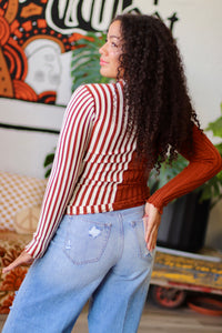 Striped Knit Long Sleeve Top in Rust