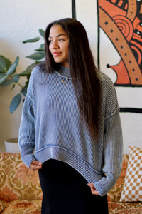 Ribbed Crop Sweater + Blue