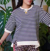 Molly Oversized Stripe Casual Knit Top Black