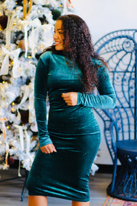 Glitter Velvet Midi Dress + Teal