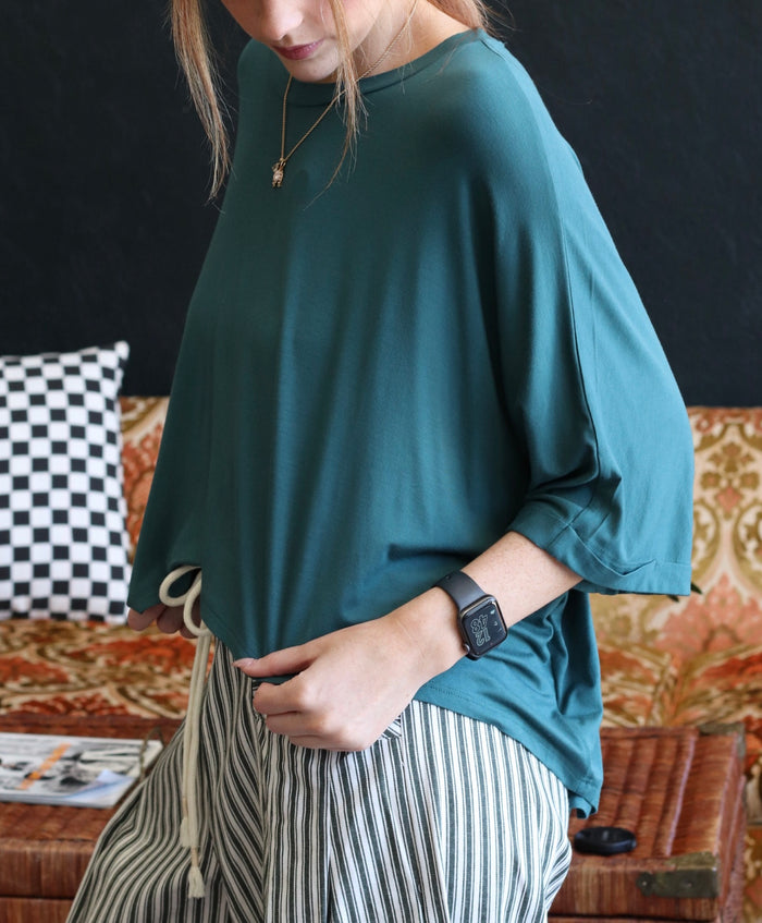 Teal High-Low Batwing Sleeve Top