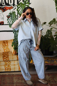 Junie Navy Striped Barrel Denim Pants