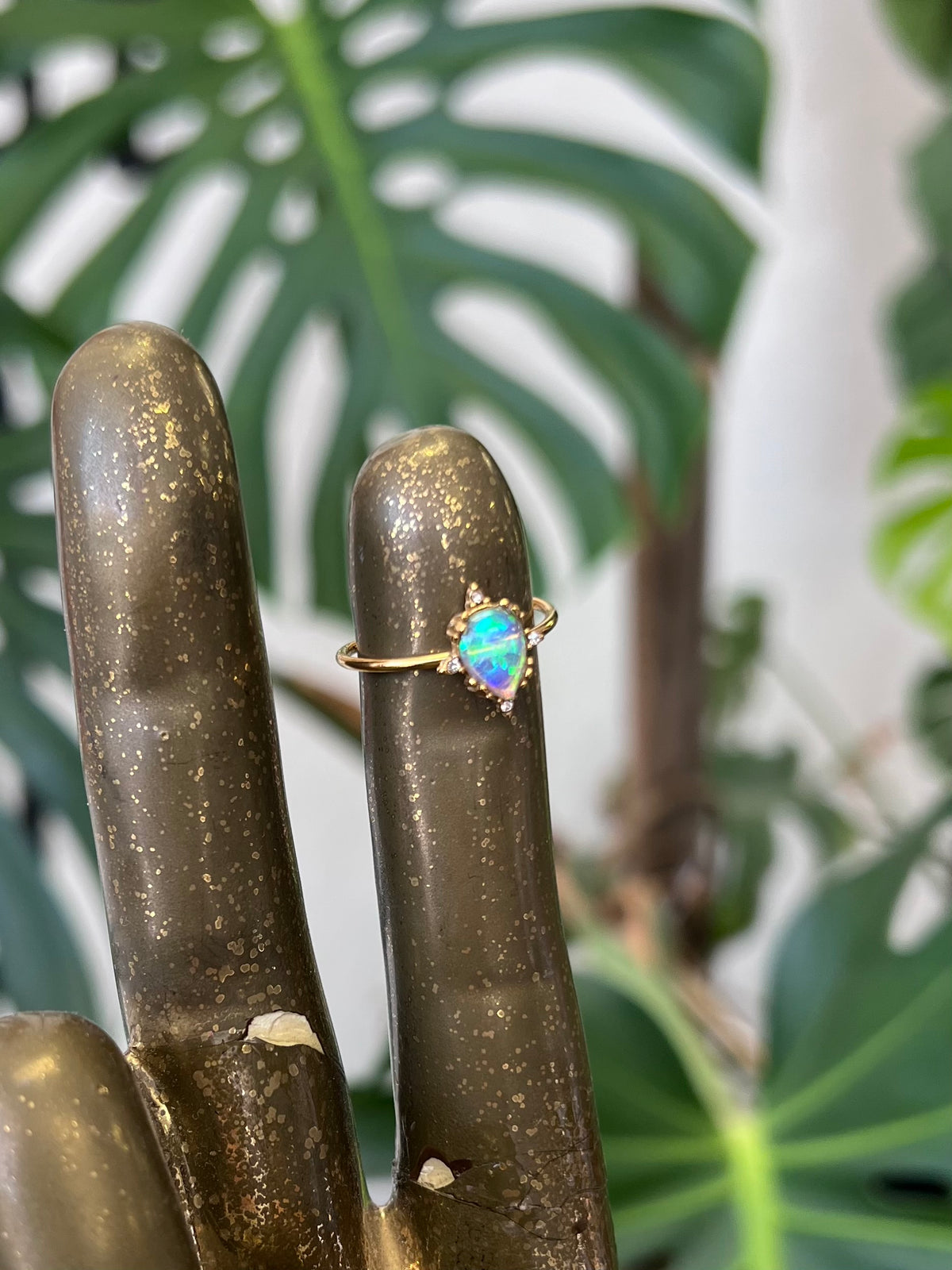 Lucky Opal 18K Gold Plated Adjustable Ring Blue Teardrop