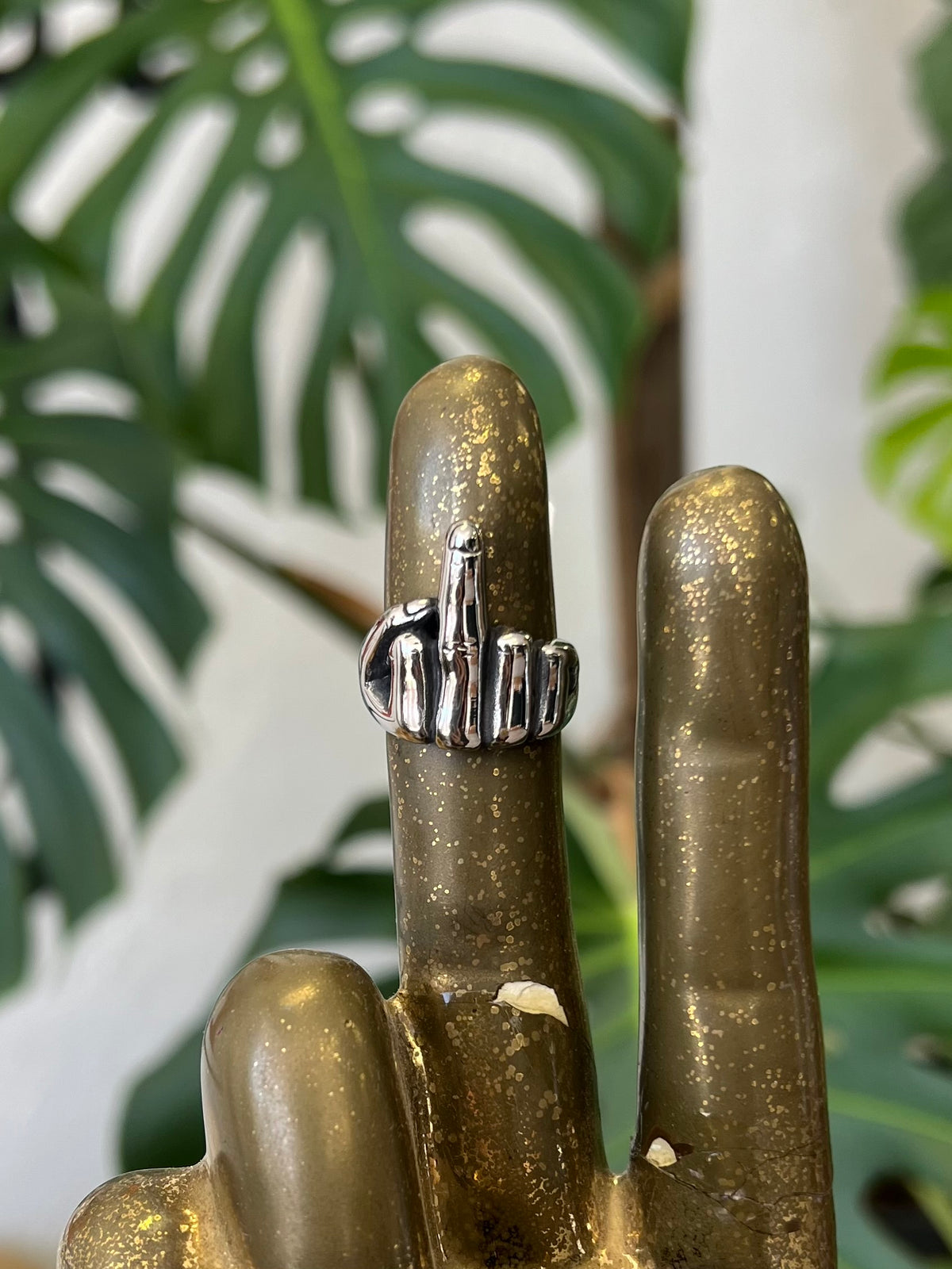 Middle Finger Flip Off Silver Unisex Chunky Ring